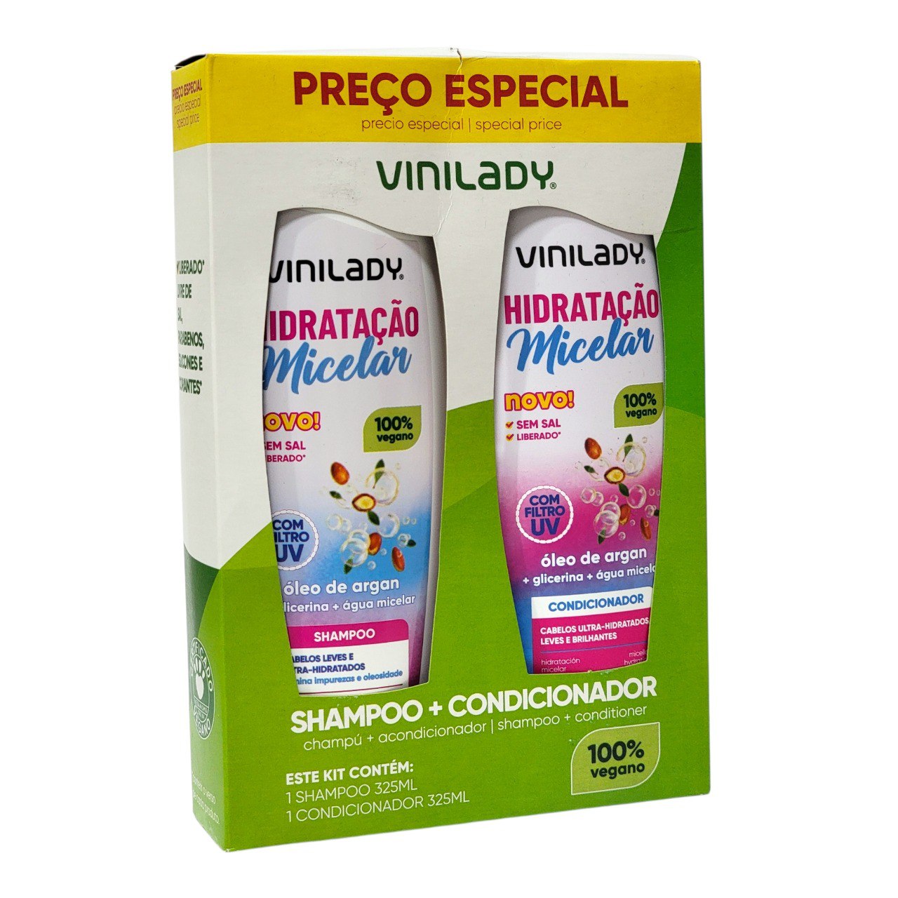 SET DE SHAMPOO Y ACONDICIONADOR HIDRATACIÓN MICELAR VINILADY 325ML X 2PCS