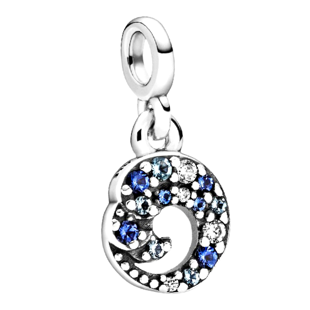 MINIPCH037 COLGANTE CIRCULAR EN FORMA DE OLAS CON CIRCONES AZULES PARA PULCERA DE CADENA DE ESLABONES LINK