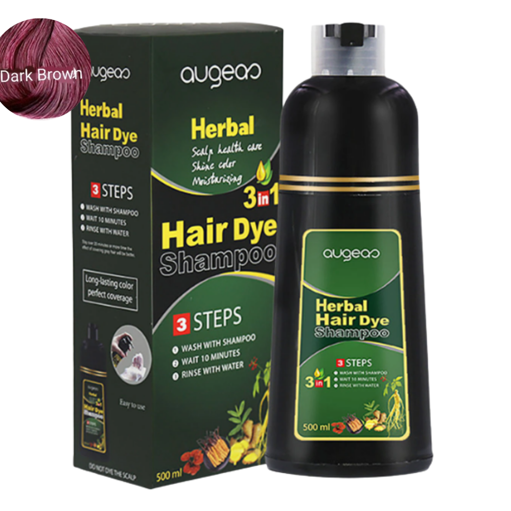SHAMPOO TINTE PARA EL CABELLO 3 EN 1 COLOR CAFE OSCURO AUGEAS HERBAL HAIR 500ML