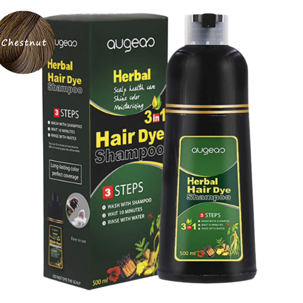 SHAMPOO TINTE PARA EL CABELLO 3 EN 1 COLOR CASTAÑO AUGEAS HERBAL HAIR 500ML