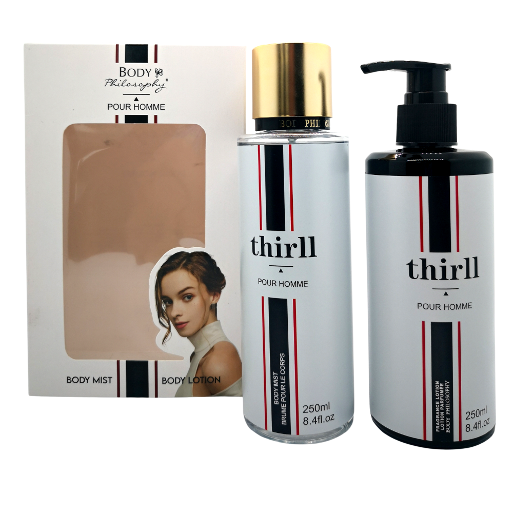 SET BODY PHILOSOPHY THIRLL POUR HOMME SPLASH 250ML, BODY LOTION 250ML (H)