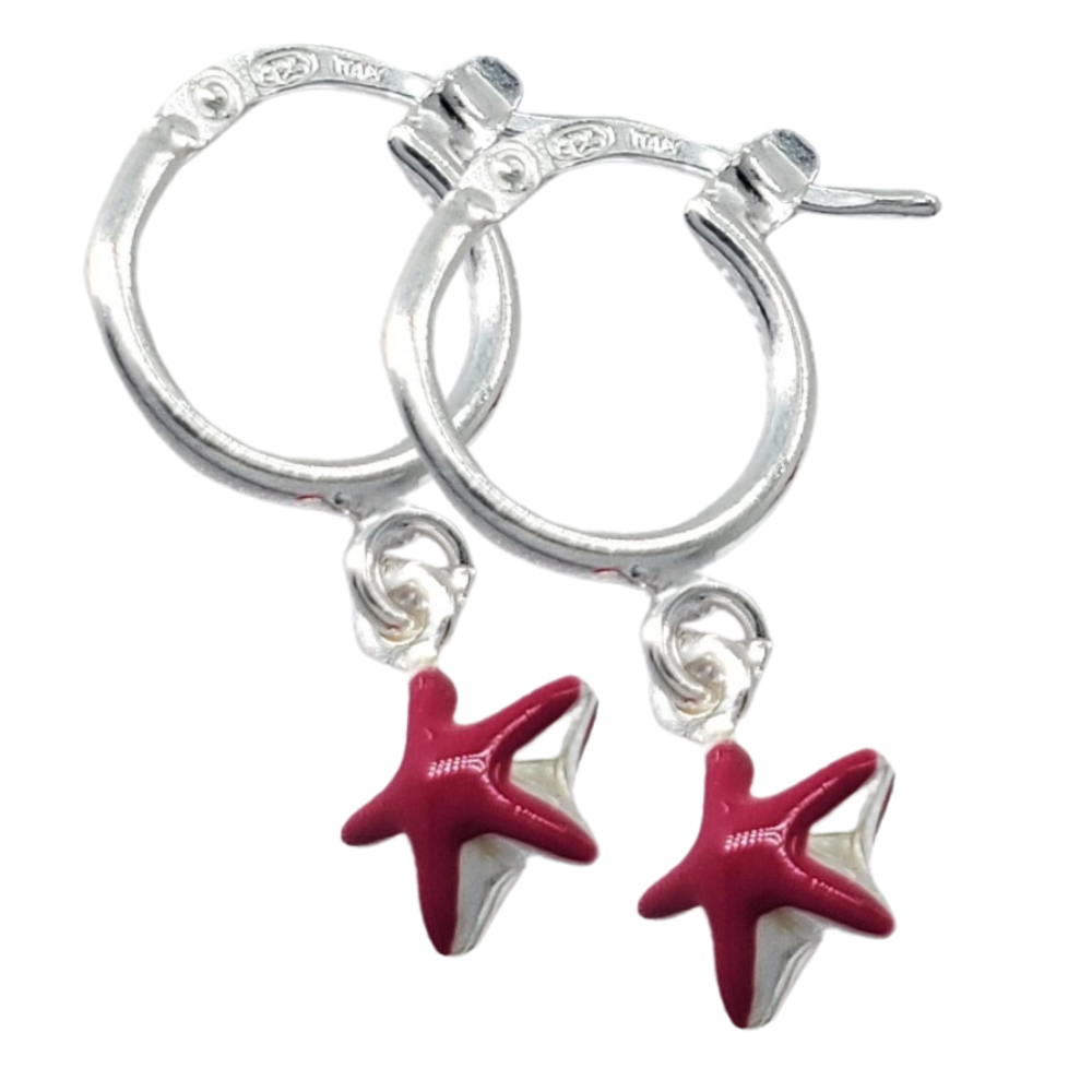 PARGO698$1 ARGOLLAS DE ESTRELLAS FUCSIA, PLATA 925