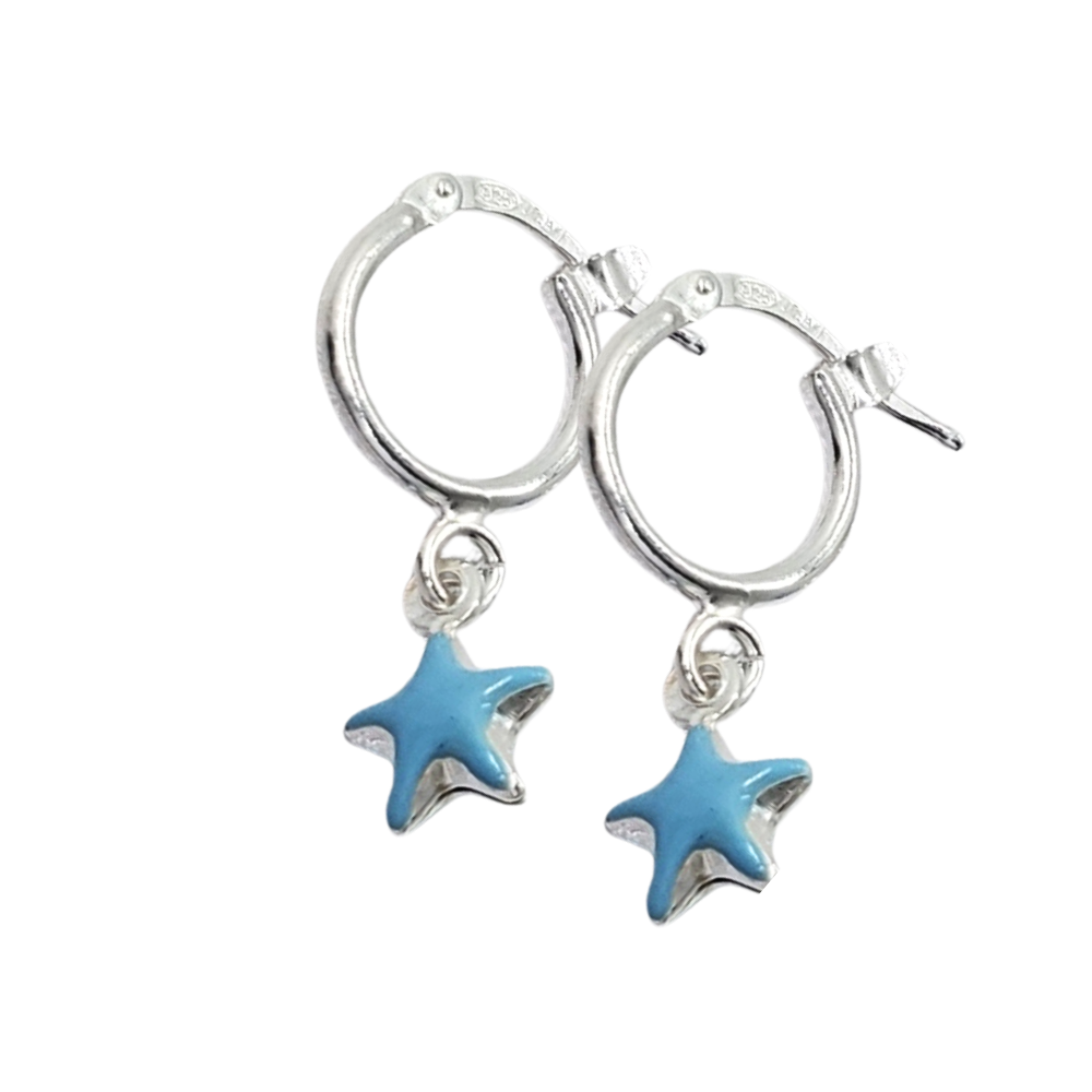 PARGO698$2 ARGOLLAS DE ESTRELLAS AZULES, PLATA 925
