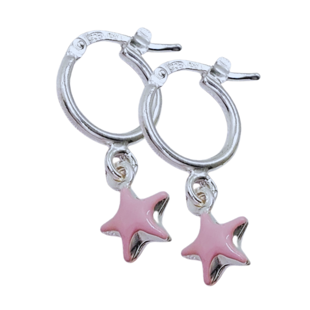 PARGO698$3 ARGOLLAS DE ESTRELLAS ROSA, PLATA 925