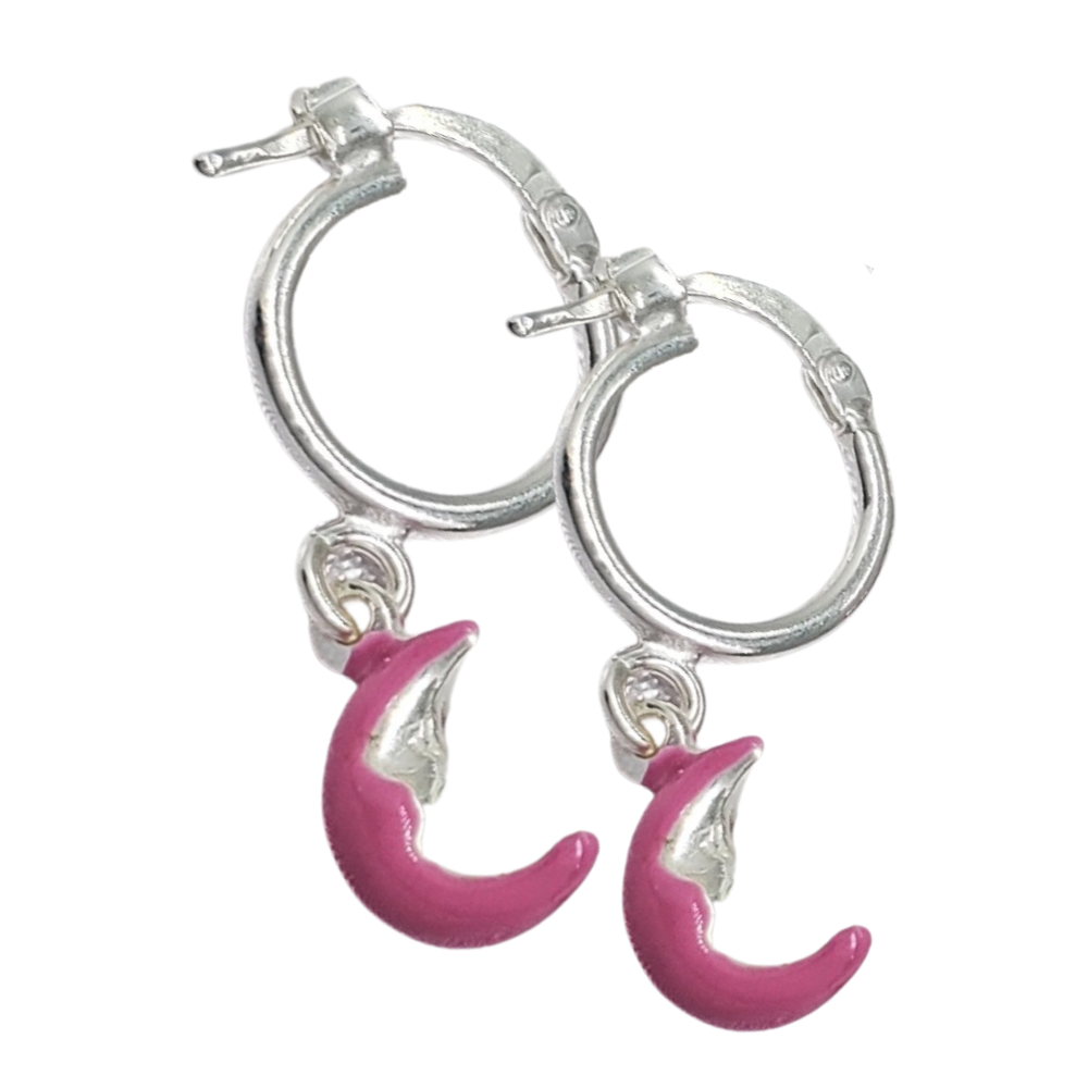 PARGO699$2 ARGOLLAS DE LUNA FUCSIA, PLATA 925