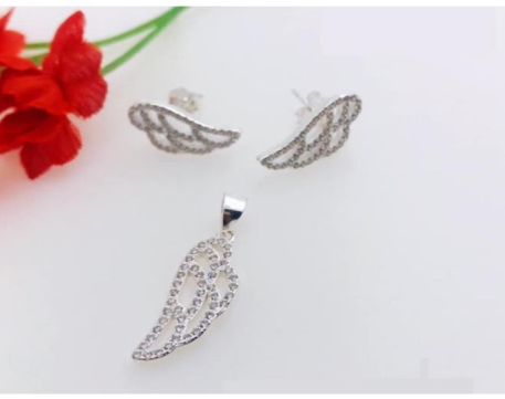 PSET1701 SET ALAS DE ANGEL CON ZIRCONIA BLANCO PLATA 9.25