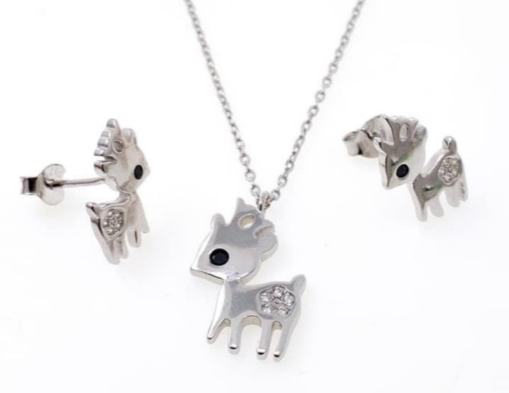 PSET2241 SET ANIMAL VENADO RENO CON ZIRCONIA BLANCO PLATA 9.25