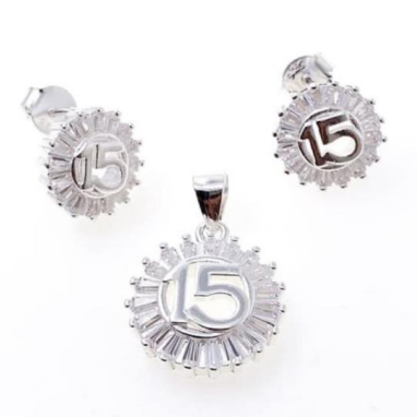 PSET2247 SET 15 AÑOS CORAZON CON ZIRCONIA BLANCO PLATA 9.25