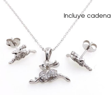 PSET2304 SET ANIMAL VENADO CON ZIRCONIA BLANCO PLATA 9.25