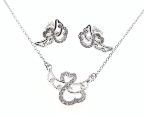PSET2390 SET ANGEL CORAZON CON ZIRCONIA BLANCO PLATA 9.25