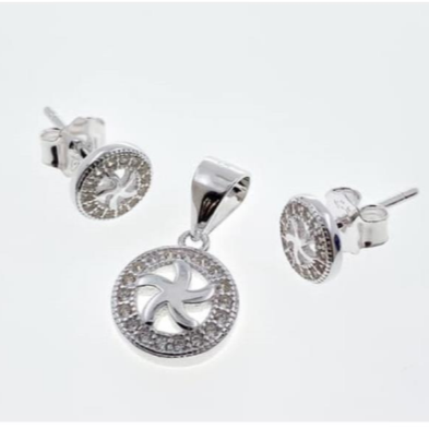 PSET2442 SET REDONDO ESTRELLA DE MAR CON ZIRCONIA BLANCO PLATA 9.25