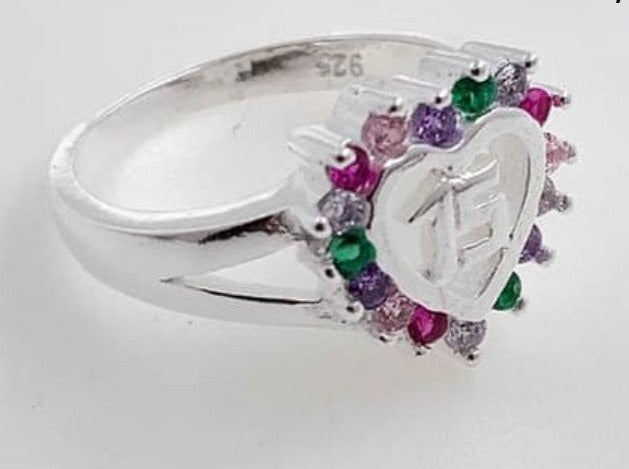 PANI1007 ANILLO 15 AÑOS DE CORAZON CON PIEDRAS DE COLORES, PLATA 925