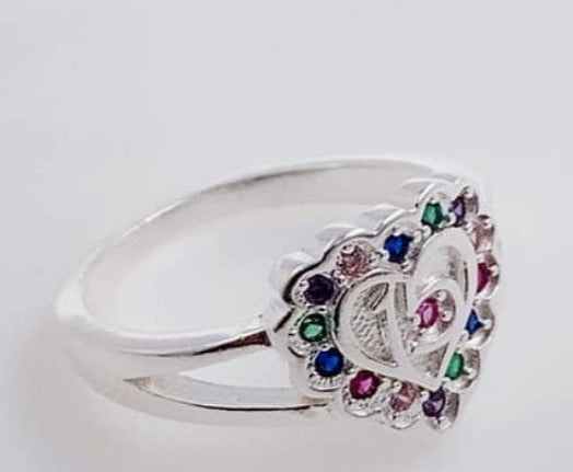 PANI1009 ANILLO 15 AÑOS DE CORAZON CON PIEDRAS DE COLORES, PLATA 925