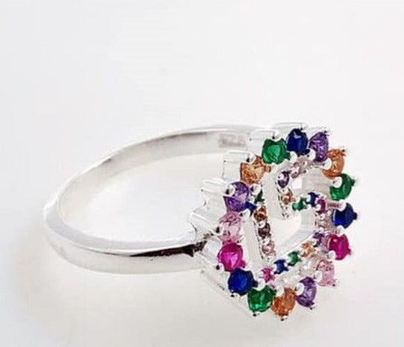 PANI1015 ANILLO 15 AÑOS CIRCULAR PIEDRAS DE COLORES , PLATA 925