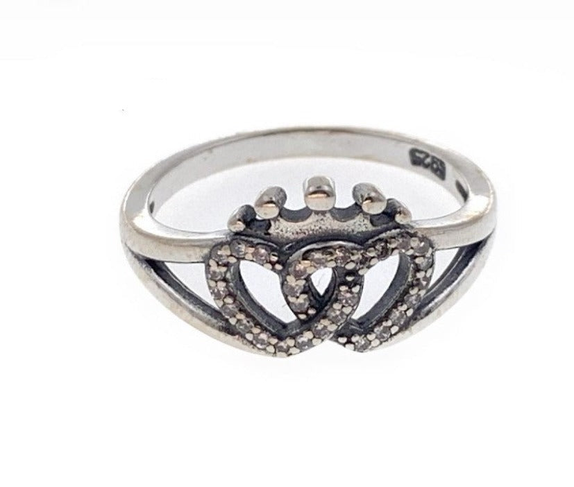 PANI1048 ANILLO CORAZON DOBLE Y CORONA PANDORA, PLATA 925