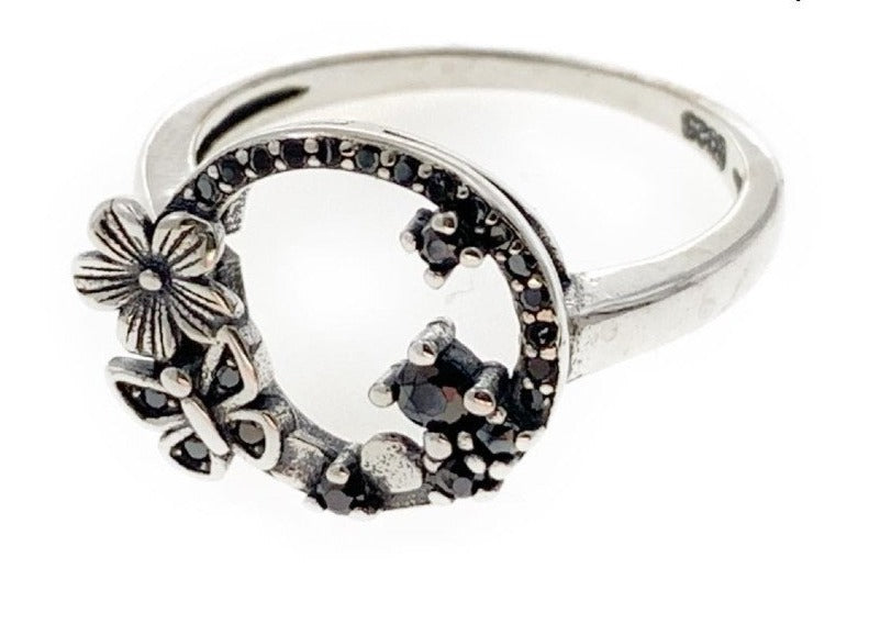 PANI1056 ANILLO DE MARIPOSA Y FLORES CON CIRCONES, PLATA 925