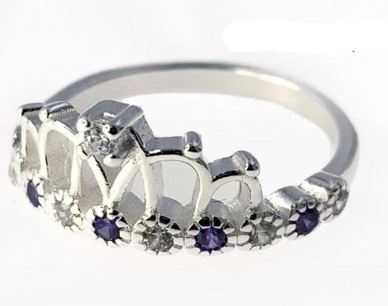 PANI1096 ANILLO CORONA CIRCONES MORADOS, PLKATA 925