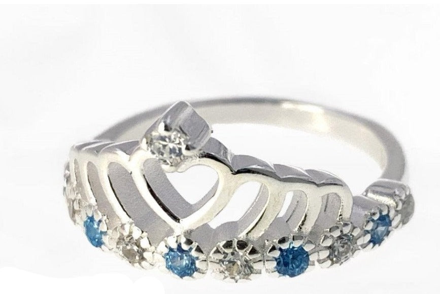 PANI1098 ANILLO CORONA CIRCONES AZULES, PLATA 925