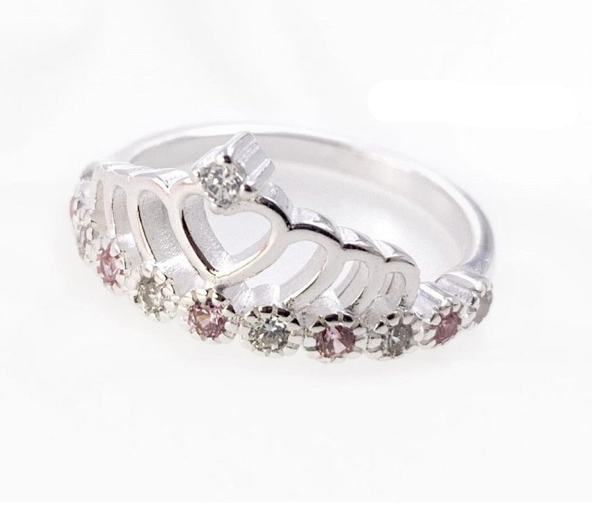 PANI1099 ANILLO CORONA CON CIRCONES ROSAS, PLATA 925