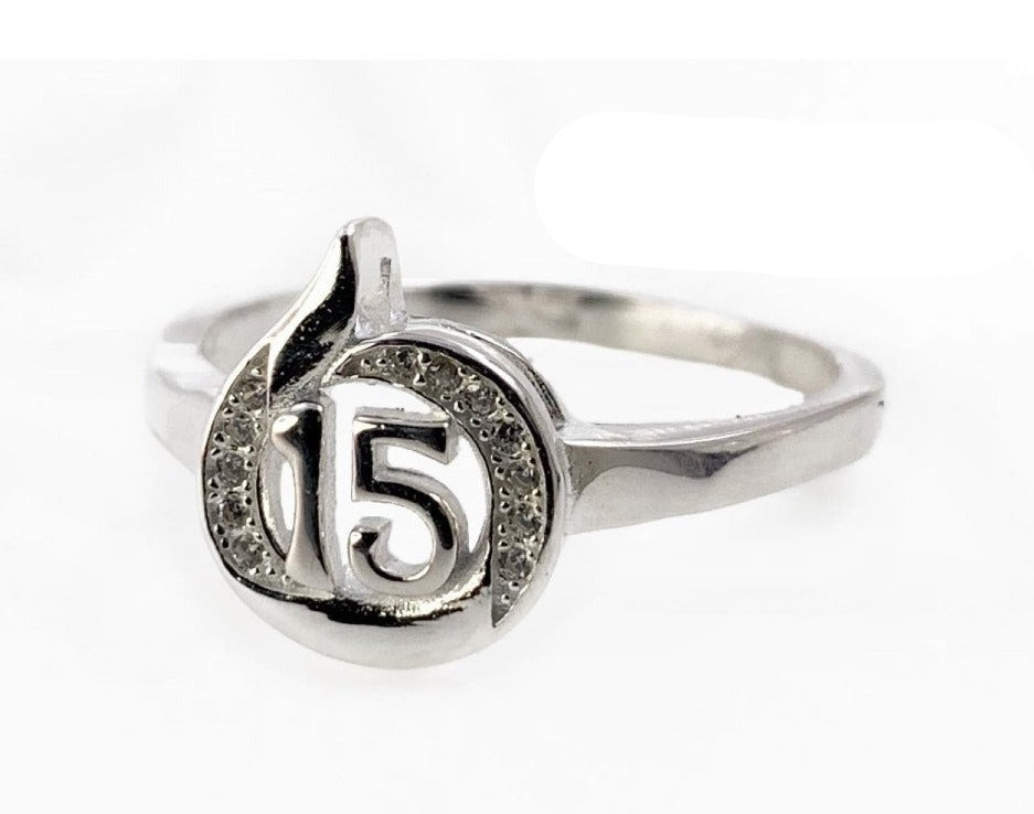 PANI1106 ANILLO 15 AÑOS CIRCULAR PIEDRAS BLANCAS, PLATA 925