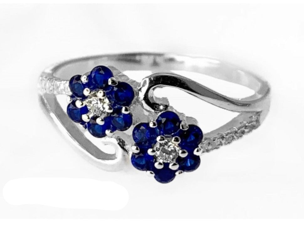 PANI1111 ANILLO DE FLORES CON PIEDRAS AZULES, PLATA 925