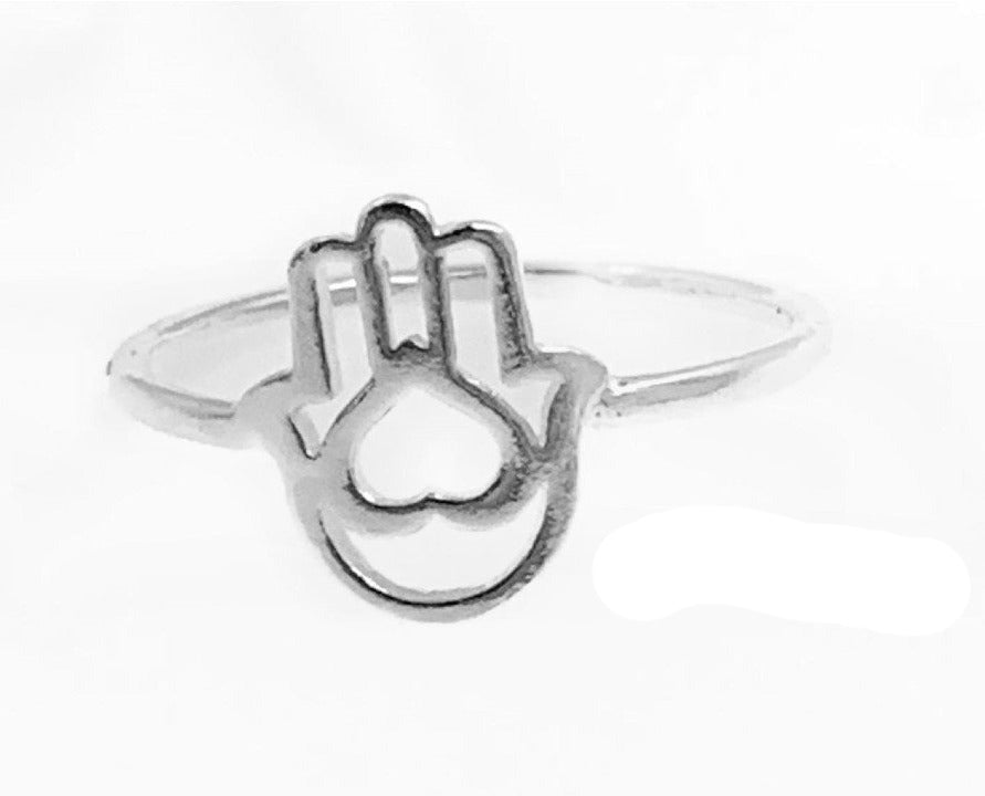 PANI1112 ANILLO MANO DE FATIMA CON CORAZON EN MEDIO, PLATA 925