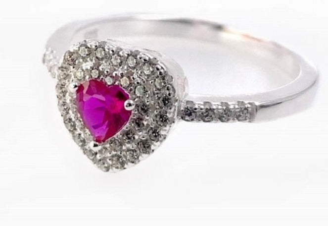PANI1165 ANILLO DE CORAZON CON PIEDRA FUCSIA, PLATA 925