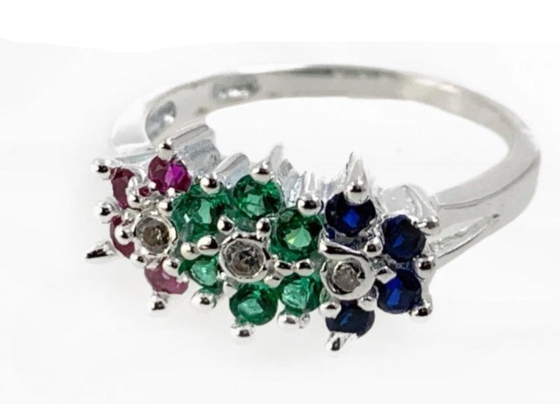 PANI1175 ANILLO DE FLORES CON CIRCONES DE COLORES, PLATA 925