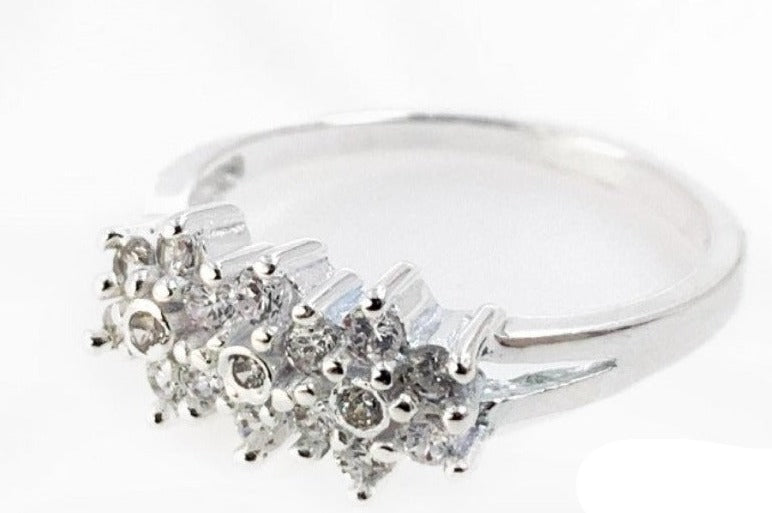 PANI1176 ANILLO DE FLORES CON CIRCONES TRANSPARENTES, PLATA 925