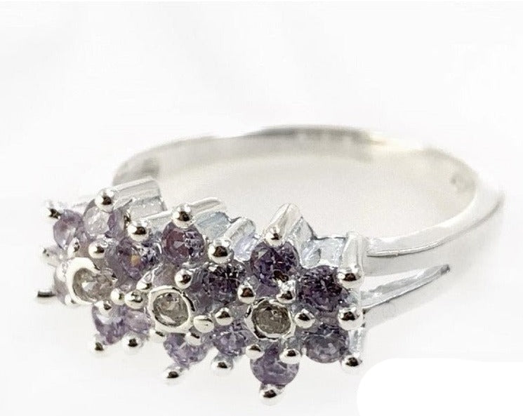 PANI1177 ANILLO DE FLORES CON CIRCONES MORADOS, PLATA 925