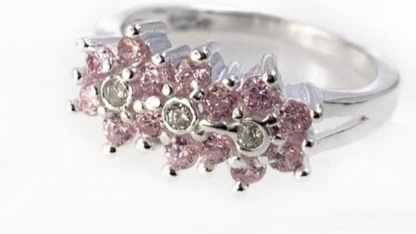PANI1179 ANILLO DE FLORES CON CIRCONES ROSAS, PLATA 925
