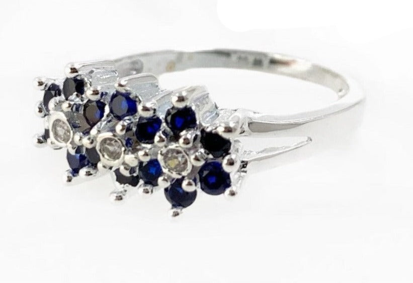 PANI1183 ANILLO DE FLORES CON CIRCONES AZULES, PLATA 925