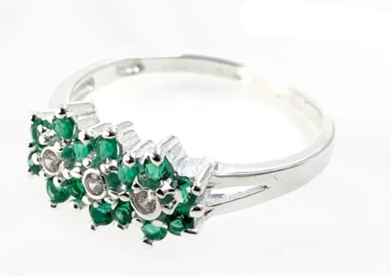 PANI1184 ANILLO DE FLORES CON CIRCONES VERDES, PLATA 925