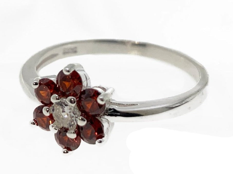 PANI1198 ANILLO DE FLOR CON PIEDRAS NARANJAS, PLATA 925