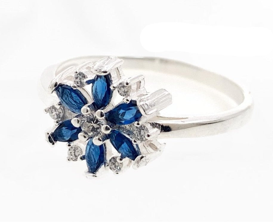 PANI1205 ANILLO DE FLOR CON PIERDAS AZULES, PLATA 925