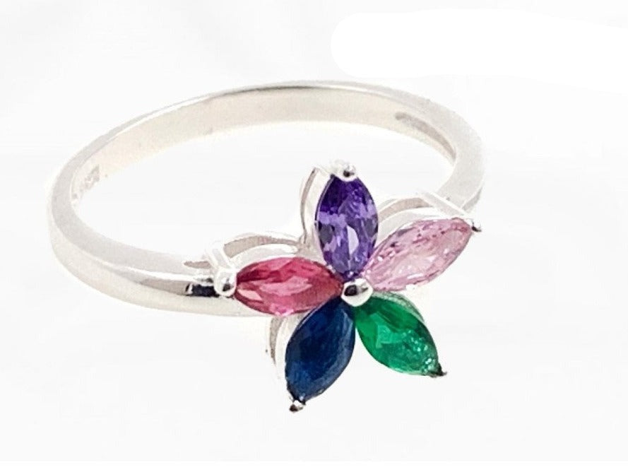 PANI1207 ANILLO DE FLOR CON PIEDRAS DE COLORES