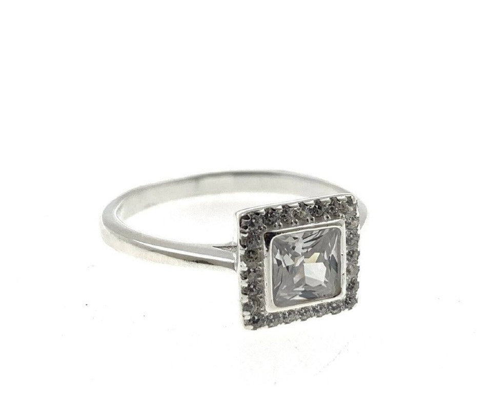 PANI1483 ANILLO PIEDRA CUADRADO TRANSPARENTE, PLATA 925