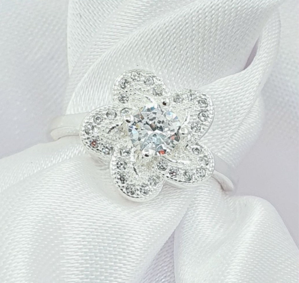 PANI1638A ANILLO FLOR CON CIRCONES, PLATA 925