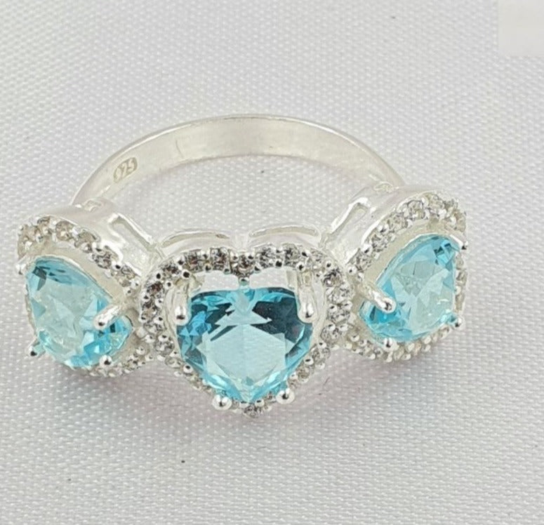 PANI1691B ANILLO TRIPLE PIEDRA AZUL CELESTE, PLATA 925