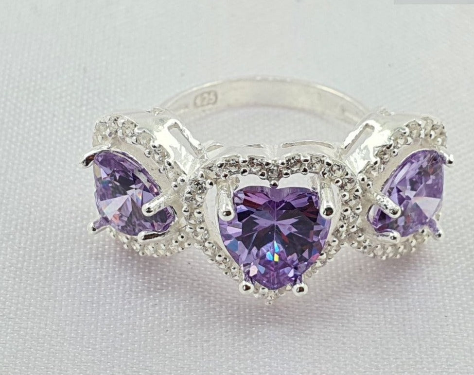 PANI1691 ANILLO TRIPLE PIEDRA MORADA, PLATA 925