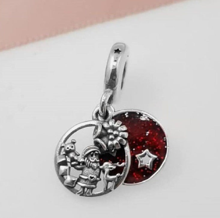 PCHARM1350 COLGANTE DOBLE DE NAVIDAD FONDO ROJO