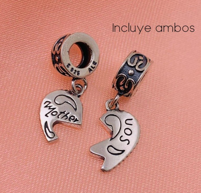 PCHARM2418 COLGANTE DOBLE DE CORAZON CON MENSAJE (MADRE, HIJO)