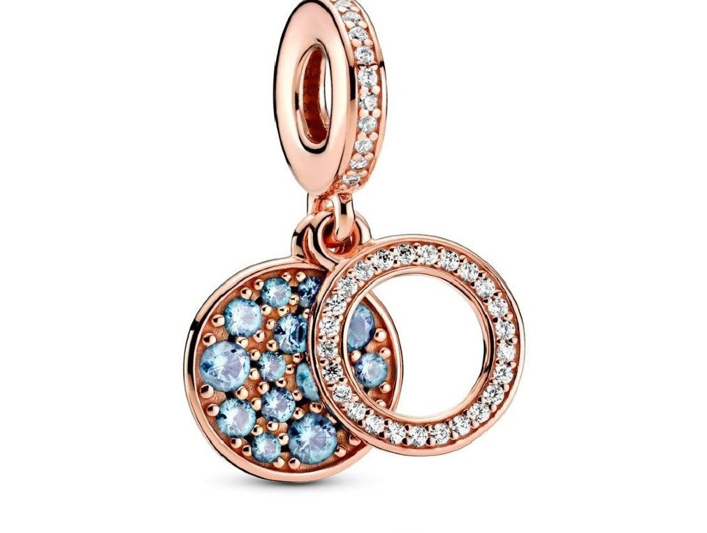 PCHARM2465#1 COLGANTE DOBLE COLOR ROSE CON CIRCONES AZUL AL FONDO