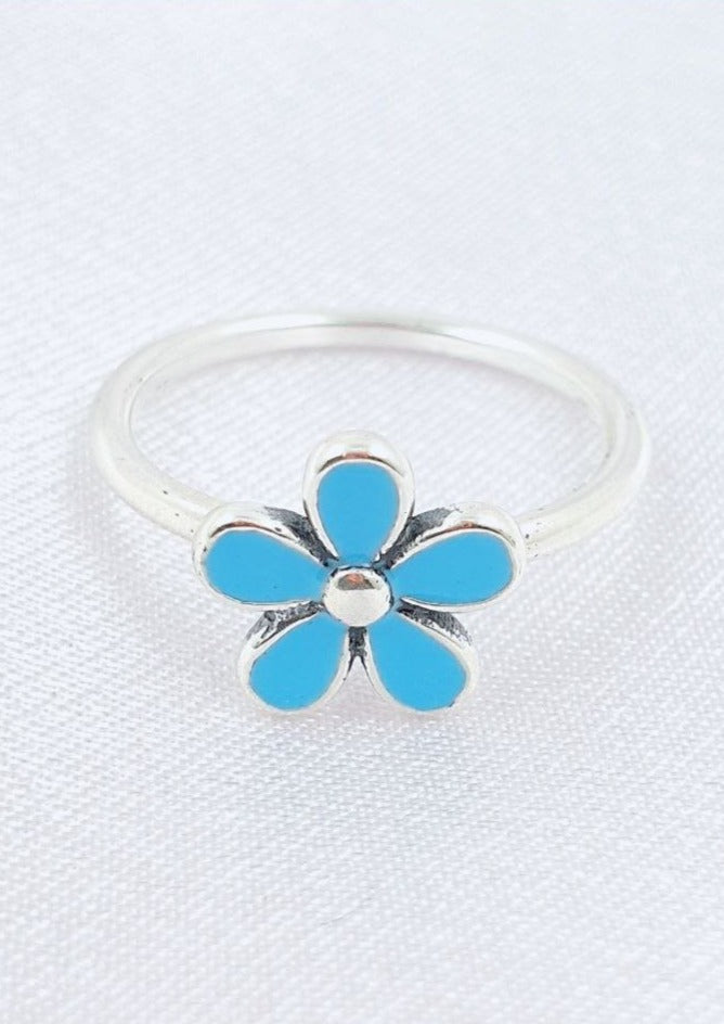 PANI1612A ANILLO FLOR AZUL, PLATA 925