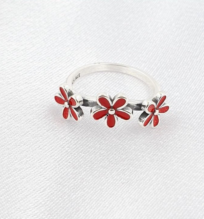 PANI1619C ANILLO FLORES ROJAS PANDORA, PLATA 925