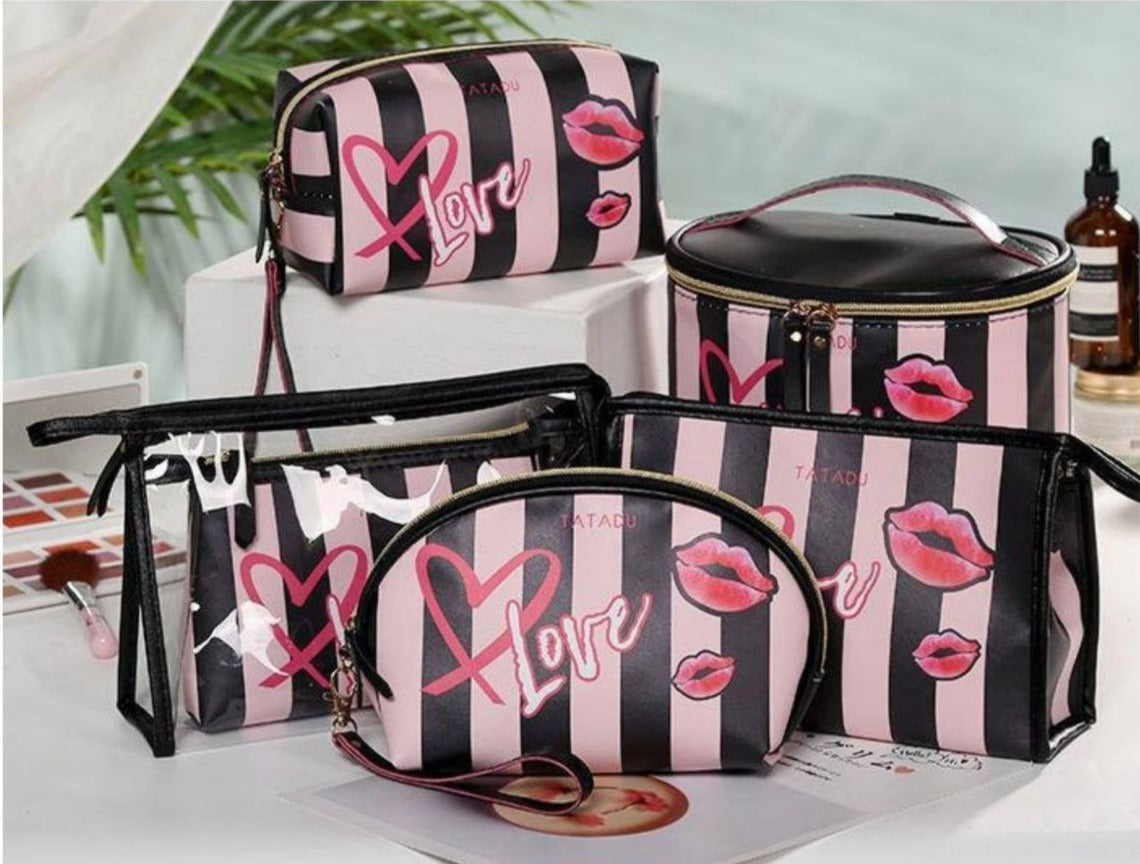 COSMETIQUERA LOVE DE 5 PIEZAS SET DE 5 COSMETIQUERA PARA MUJER,BLOSAS PARA MAQUILLAJE,BOLSAS DE ALMACENAMIENTO PARA MUJER