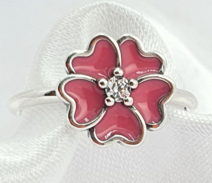 PANI1690 ANILLO FLOR ROJA, PLATA 925