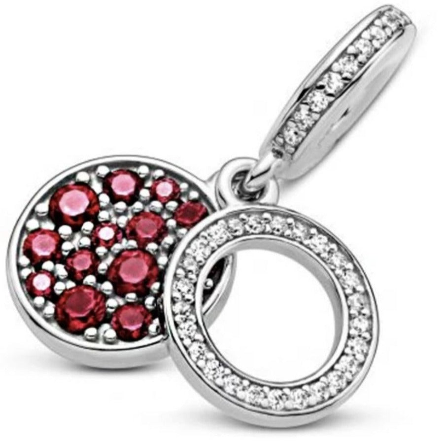 PCHARM2661 COLGANTE DOBLE CON CIRCONES ROJOS DE FONDO