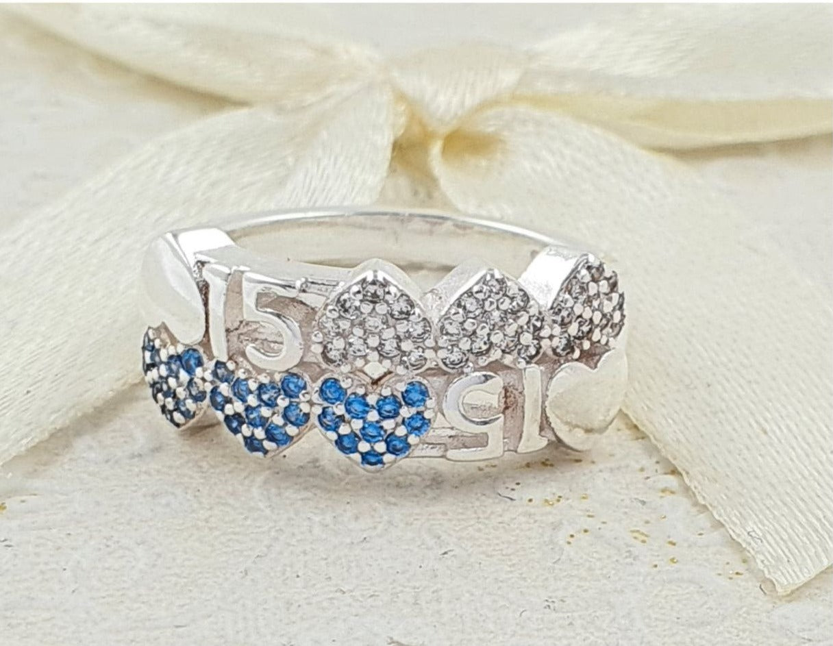 PANI1701B ANILLO 15 AÑOS CORAZONES, PLATA 925