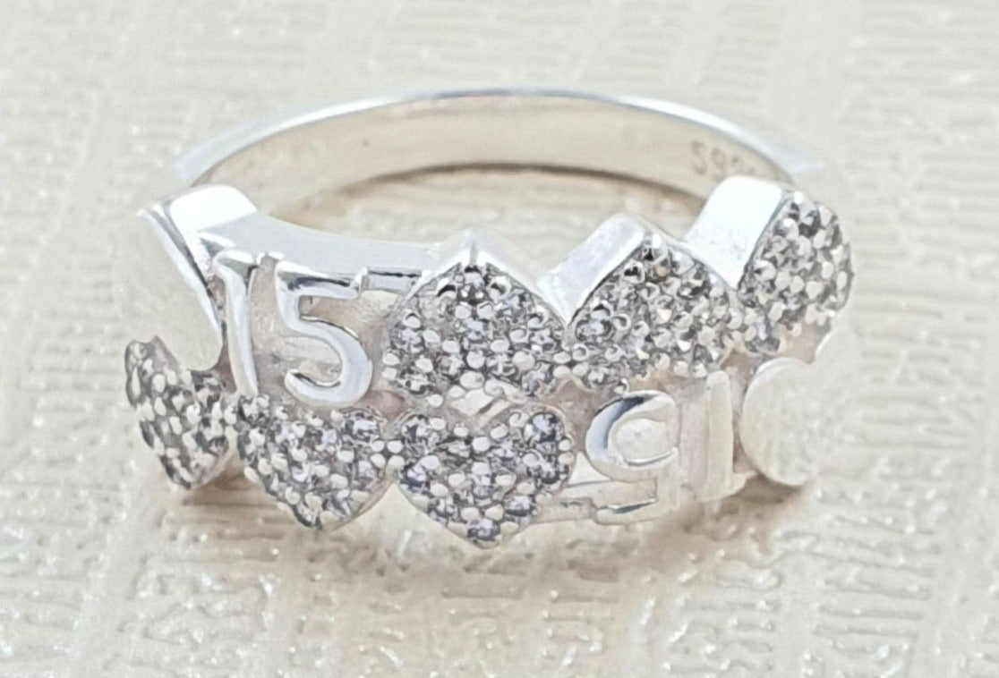 PANI1701 ANILLO 15 AÑOS CORAZONES, PLATA 925
